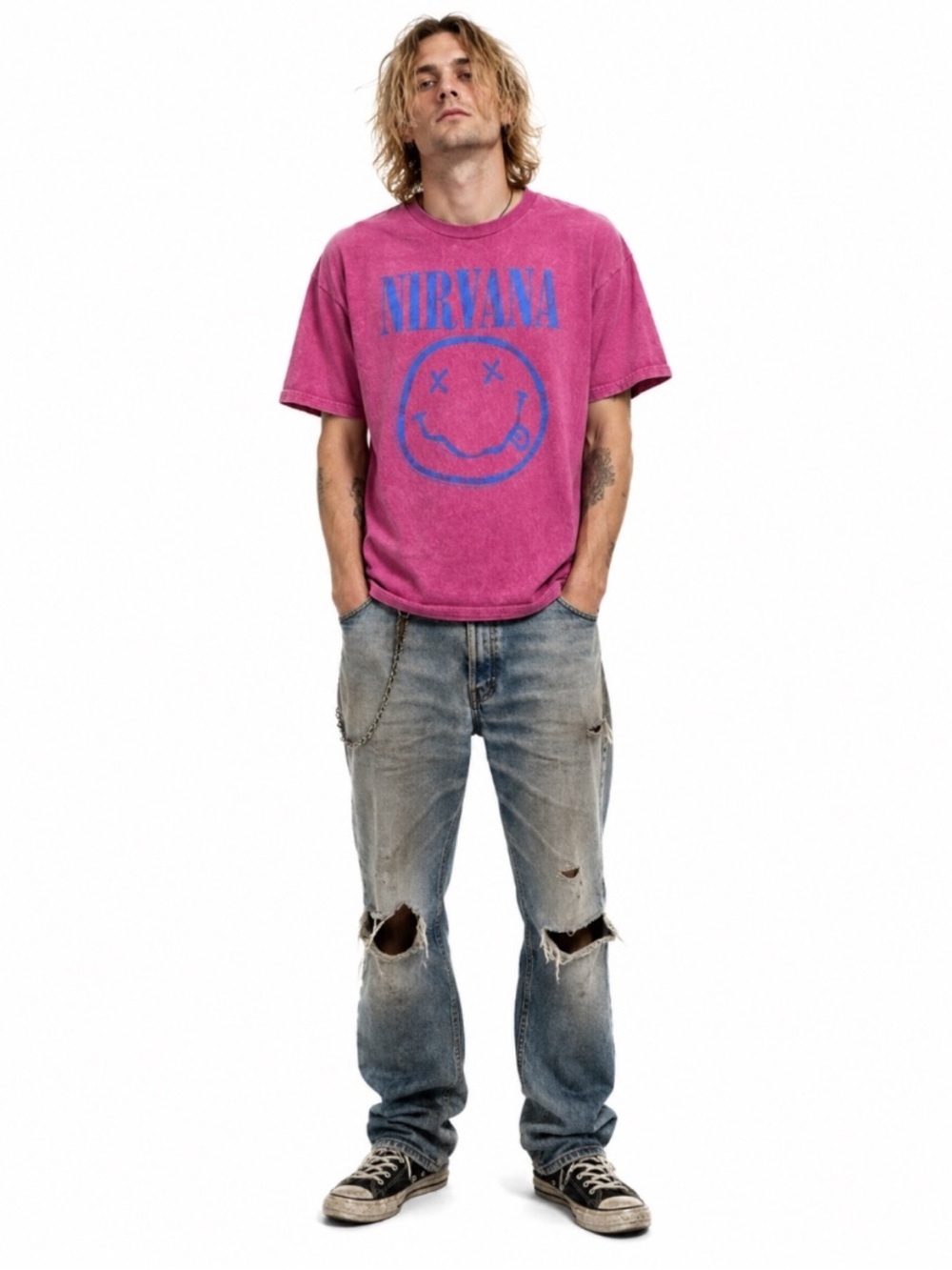 Nirvana Shirt S Smiley Face Pink